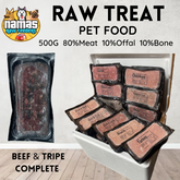 RAW TREAT Frozen Dog Food 10 or 20 500g Blocks 80/10/10 COMP - BEEF AND TRIPE